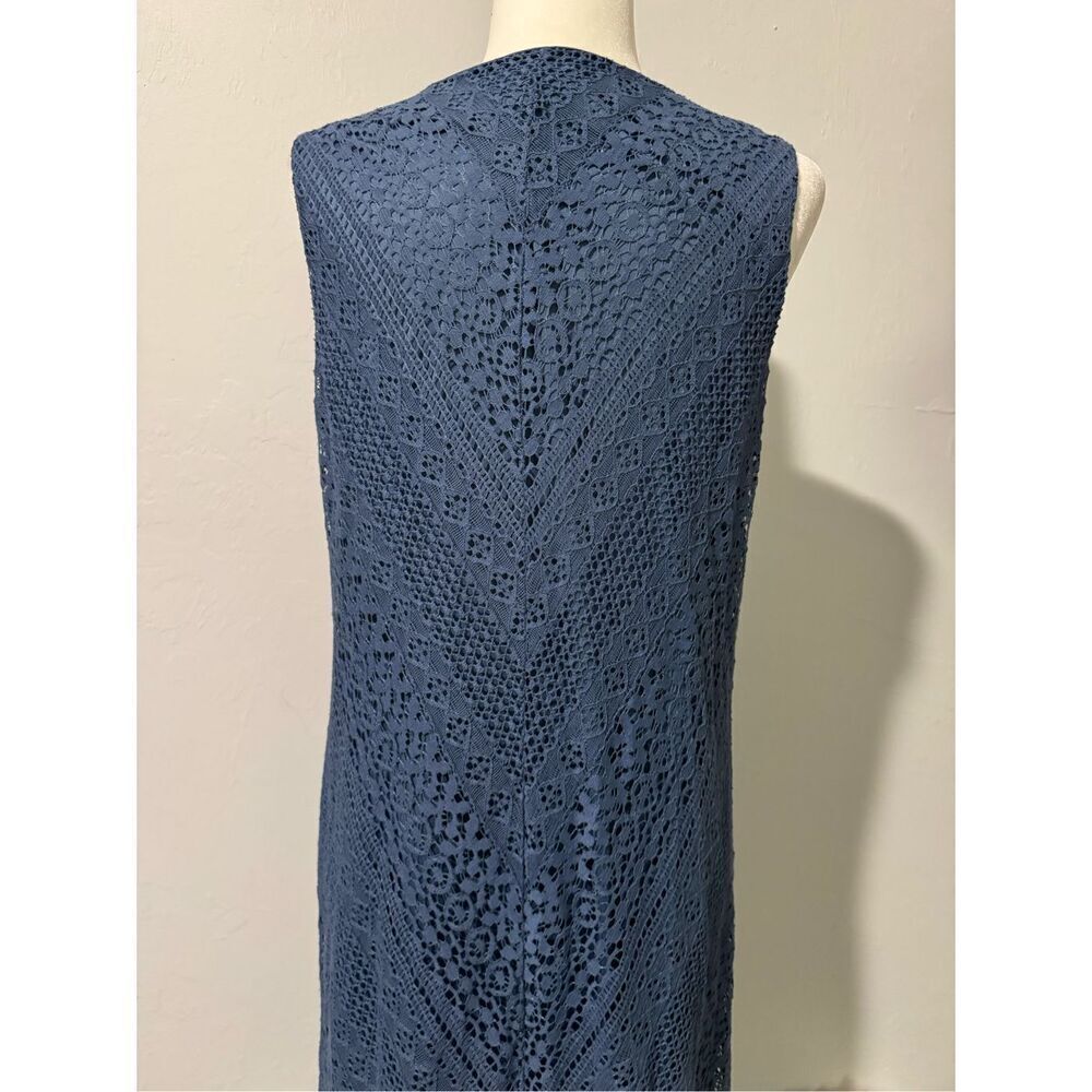 Sleeveless Blue Crochet Maxi Dress - V-Neck - Picture 5 of 8